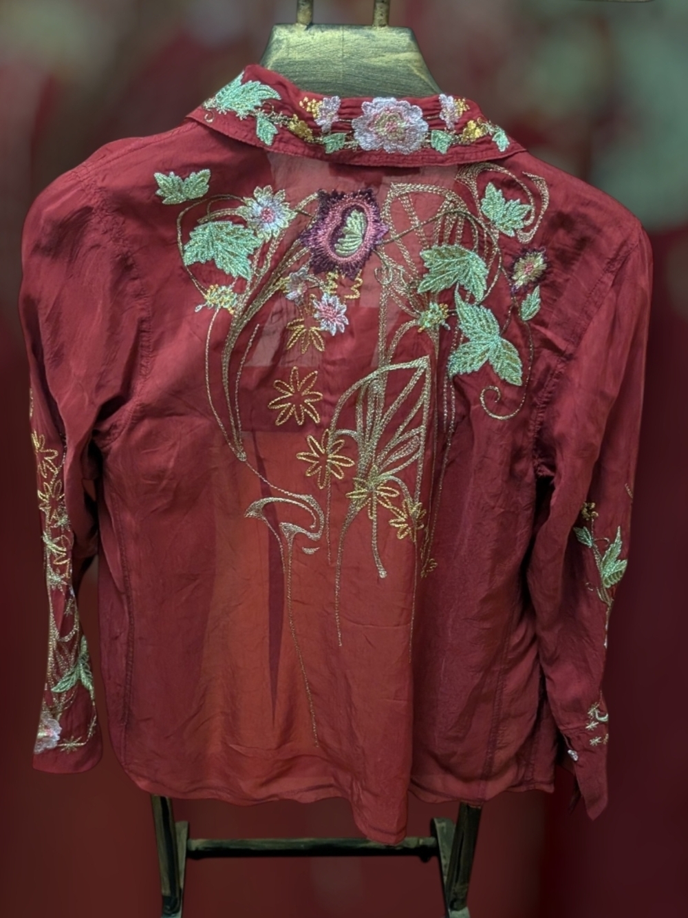 Johnny Was Embroidered Floral Button-Down Shirt - Red